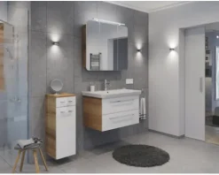 LED Spiegelschrank FACKELMANN Milano 90x78x15,5 cm Ast-Eiche 3 Türen