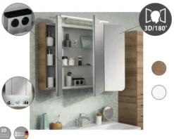 LED Spiegelschrank FACKELMANN Milano 110x78x15,5 cm weiß 3 Türen