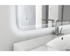 LED-Spiegel Touch ein/aus 100x90 cm mit hinterbeleuchteten Streifendesign IP 44 (fremdkörper- und spritzwassergeschützt)