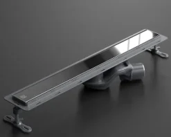 Lineare Edelstahl-Duschrinne für bodengleiche Dusche 60 cm x 6,5 - 61 l/min schwarzer spiegel