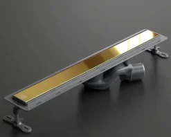 Lineare Edelstahl-Duschrinne für bodengleiche Dusche 60 cm x 6,5 - 61 l/min goldener spiegel