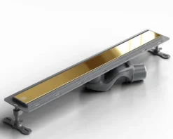 Lineare Edelstahl-Duschrinne für bodengleiche Dusche 60 cm x 6,5 - 61 l/min goldener spiegel