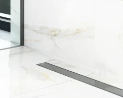 Lineare Edelstahl-Duschrinne für bodengleiche Dusche 40 cm x 6,5 - 61 l/min schwarzer spiegel