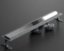 Lineare Edelstahl-Duschrinne für bodengleiche Dusche 60 cm x 6,5 - 61 l/min silberner spiegel