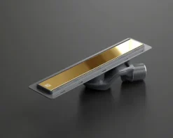 Lineare Edelstahl-Duschrinne für bodengleiche Dusche 40 cm x 6,5 - 61 l/min goldener spiegel