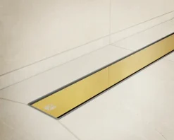 Lineare Edelstahl-Duschrinne für bodengleiche Dusche 40 cm x 6,5 - 61 l/min goldener spiegel