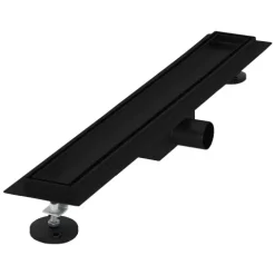 LuxeBath Duschrinne 60 cm 2in1, befliesbar, extra flach, Edelstahl, Schwarz, Doppelseitige Bodenablauf, Komplettset Bodenbefestigung, Duschablauf, Siphon mit Geruchsstop, Haarsieb, Ablaufrinne Dusche