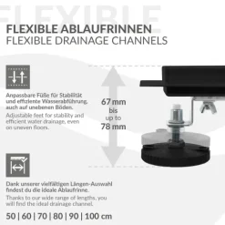 LuxeBath Duschrinne 70 cm 2in1, befliesbar, extra flach, Edelstahl, Schwarz, Doppelseitige Bodenablauf, Komplettset Bodenbefestigung, Duschablauf, Siphon mit Geruchsstop, Haarsieb, Ablaufrinne Dusche