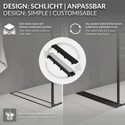 LuxeBath Duschrinne 70 cm 2in1, befliesbar, extra flach, Edelstahl, Schwarz, Doppelseitige Bodenablauf, Komplettset Bodenbefestigung, Duschablauf, Siphon mit Geruchsstop, Haarsieb, Ablaufrinne Dusche