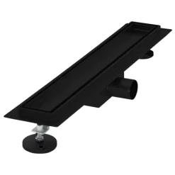 LuxeBath Duschrinne 50 cm 2in1, befliesbar, extra flach, Edelstahl, Schwarz, Doppelseitige Bodenablauf, Komplettset Bodenbefestigung, Duschablauf, Siphon mit Geruchsstop, Haarsieb, Ablaufrinne Dusche
