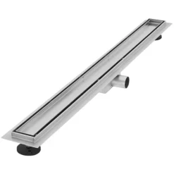 LuxeBath Duschrinne 90cm 2in1, befliesbar, extra flach, Edelstahl, Silber, Doppelseitige Bodenablauf, Komplettset Bodenbefestigung, Duschablauf, Siphon mit Geruchsstop, Haarsieb, Ablaufrinne Dusche