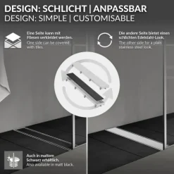 LuxeBath Duschrinne 80cm 2in1, befliesbar, extra flach, Edelstahl, Silber, Doppelseitige Bodenablauf, Komplettset Bodenbefestigung, Duschablauf, Siphon mit Geruchsstop, Haarsieb, Ablaufrinne Dusche