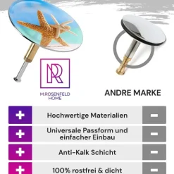 M. ROSENFELD HOME Badewannenstöpsel mit Motiv Seestern - Sea Star - Stöpsel Badewanne 72mm Universal Badewannenstöpsel aus Messing mit Doppel Dichtung