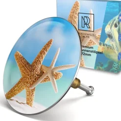 M. ROSENFELD HOME Badewannenstöpsel mit Motiv Seestern - Sea Star - Stöpsel Badewanne 72mm Universal Badewannenstöpsel aus Messing mit Doppel Dichtung
