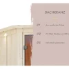Massivholzsauna Karibu Antonia ohne Ofen mit Dachkranz und bronzierter Ganzglastüre