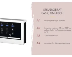 Massivholzsauna Karibu Elea inkl.9 kW Ofen u.ext.Steuerung mit Dachkranz und bronzierter Ganzglastüre