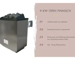 Massivholzsauna Karibu Suma inkl. 9 kW Ofen u.ext.Steuerung mit Ganzglastür aus Klarglas