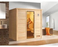 Massivholzsauna Weka Bergen GT Gr.1 inkl. 7,5 kW Ofen u.digitaler Steuerung mit graphitfarbeneer Ganzglastüre