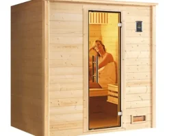Massivholzsauna Weka Bergen GT Gr.1 inkl. 7,5 kW Ofen u.digitaler Steuerung mit graphitfarbeneer Ganzglastüre