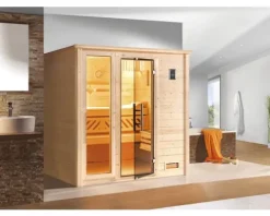 Massivholzsauna Weka Bergen GTF Gr.1.8 inkl. 7,5 kW Ofen u.digitaler Steuerung ohne Fenster mit graphitfarbeneer Ganzglastüre