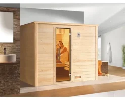 Massivholzsauna Weka Bergen GT Gr.3 inkl. 7,5 kW Ofen u.digitaler Steuerung mit graphitfarbeneer Ganzglastüre