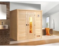 Massivholzsauna Weka Bergen HT Gr.3 inkl. 7,5 kW Ofen u.digitaler Steuerung mit Holztüre und Isolierglas wärmegedämmt