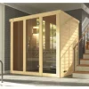 Massivholzsauna Weka Kemi Panorama Gr.2 inkl. 7,5 kW Ofen u.digitaler Steuerung mit Fenster und graphitfarbiger Ganzglastüre