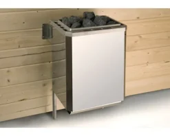 Massivholzsauna Weka Kemi Panorama Gr.2 inkl. 7,5 kW Ofen u.digitaler Steuerung mit Fenster und graphitfarbiger Ganzglastüre