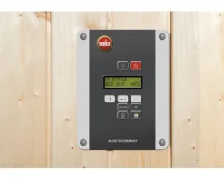 Massivholzsauna Weka Kemi Panorama Gr.2 inkl. 7,5 kW Ofen u.digitaler Steuerung mit Fenster und graphitfarbiger Ganzglastüre