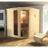 Massivholzsauna Weka Turku Eck GTF Set 1 inkl. 7,5 kW Ofen u.digitaler Steuerung mit Fenster und graphitfarbeneer Ganzglastüre