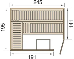 Massivholzsauna Weka Turku Eck GTF Gr.3 inkl. 7,5 kW Ofen u.digitaler Steuerung mit Fenster und graphitfarbeneer Ganzglastüre