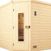 Massivholzsauna Weka Turku Eck Gr.2 inkl. 7,5 kW Ofen mit digitaler Steuerung und Holztüre mit Isolierglas wärmegedämmt