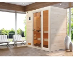Massivholzsauna Weka Valida GTF inkl. 7,5 kW Ofen u.digitaler Steuerung mit Fenster und Ganzglastüre aus Klarglas