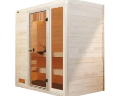 Massivholzsauna Weka Valida GTF inkl. 7,5 kW Ofen u.digitaler Steuerung mit Fenster und Ganzglastüre aus Klarglas