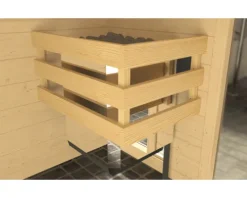 Massivholzsauna Weka Valida Eck GTF Gr.2 inkl.9 kW Ofen u.integr.Steuerung mit Fenster und Ganzglastüre aus Klarglas