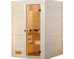 Massivholzsauna Weka Valida GT Gr.1 inkl. 4,5 kW Ofen u.digitaler Steuerung ohne Fenster mit Ganzglastüre aus Klarglas