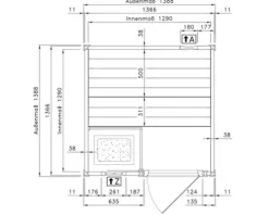 Massivholzsauna Weka Valida GT Gr.1 inkl. 4,5 kW Ofen u.digitaler Steuerung ohne Fenster mit Ganzglastüre aus Klarglas
