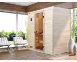 Massivholzsauna Weka Valida GT Gr.3 inkl. 9 kW Ofen u.integr.Steuerung mit Ganzglastüre aus Klarglas