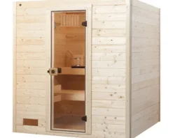 Massivholzsauna Weka Valida GT Gr.3 inkl. 9 kW Ofen u.integr.Steuerung mit Ganzglastüre aus Klarglas