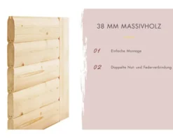 Massivholzsauna Karibu Wojave inkl. 9 kW Ofen u.ext.Steuerung mit Dachkranz und Holztüre mit Isolierglas wärmegedämmt