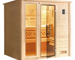 Massivholzsauna Weka Bergen 2 inkl. 7,5 kW Ofen u.digitaler Steuerung mit Fenster und graphitfarbeneer Ganzglastüre