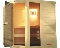 Massivholzsauna Weka Laukkala Gr.2 inkl. 7,5 kW Ofen u.digitaler Steuerung mit Fenster und Ganzglastüre aus Klarglas