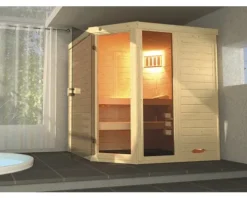 Massivholzsauna Weka Laukkala Gr.2 inkl. 7,5 kW Ofen u.digitaler Steuerung mit Fenster und Ganzglastüre aus Klarglas