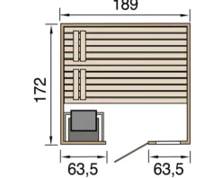 Massivholzsauna Weka Valida Plus inkl. 9 kW Ofen u. intergr.Steuerung mit Fenster und Ganzglastüre aus Klarglas