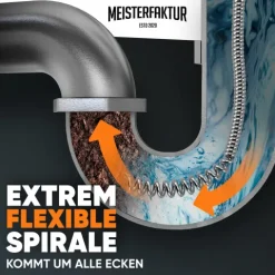 Meisterfaktur Rohrreinigungsspirale 3.0 [15m] - extra lang - Ideale Abflussspirale für eine Rohrreinigung - Die Rohrspirale für echte Heimwerker! (15 Meter - 0,95cm)
