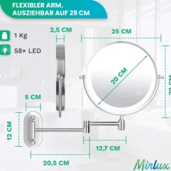 Mirlux Make Up Spiegel mit LED Beleuchtung, Kosmetikspeigel 10x Vergrößerung Wandspiegel rund Chrom