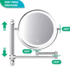 Mirlux Make Up Spiegel mit LED Beleuchtung, Kosmetikspiegel 7X Vergrößerung Rund Wandmodell Chrom