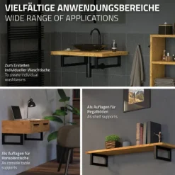 ML-Design 2er Set Wandkonsole für Waschtisch, 300x150 mm, Schwarz, Stahl, Design Waschtischhalterung, Wandhalterung Unterbau für Waschtischplatte, Konsolenträger Regalträger Regalhalter Handtuchhalter