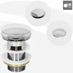 ML-Design Universal Ablaufgarnitur für Waschbecken & Waschtisch Ablaufventil mit Überlauf Messing verchromt Modernes Pop-Up Click Clack Ventil Abflussgarnitur Werkzeugloser Einbau Waschbeckenstöpsel
