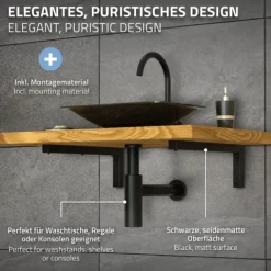 ML-Design 2er Set Wandkonsole Winkel L-Form für Waschtisch, 300x150 mm Schwarz Stahl, Design Waschtischhalterung, Wandhalterung für Waschtischplatte Waschbecken, Konsolenträger Regalträger Regalhalter